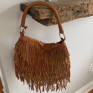 Leather fringe handbag